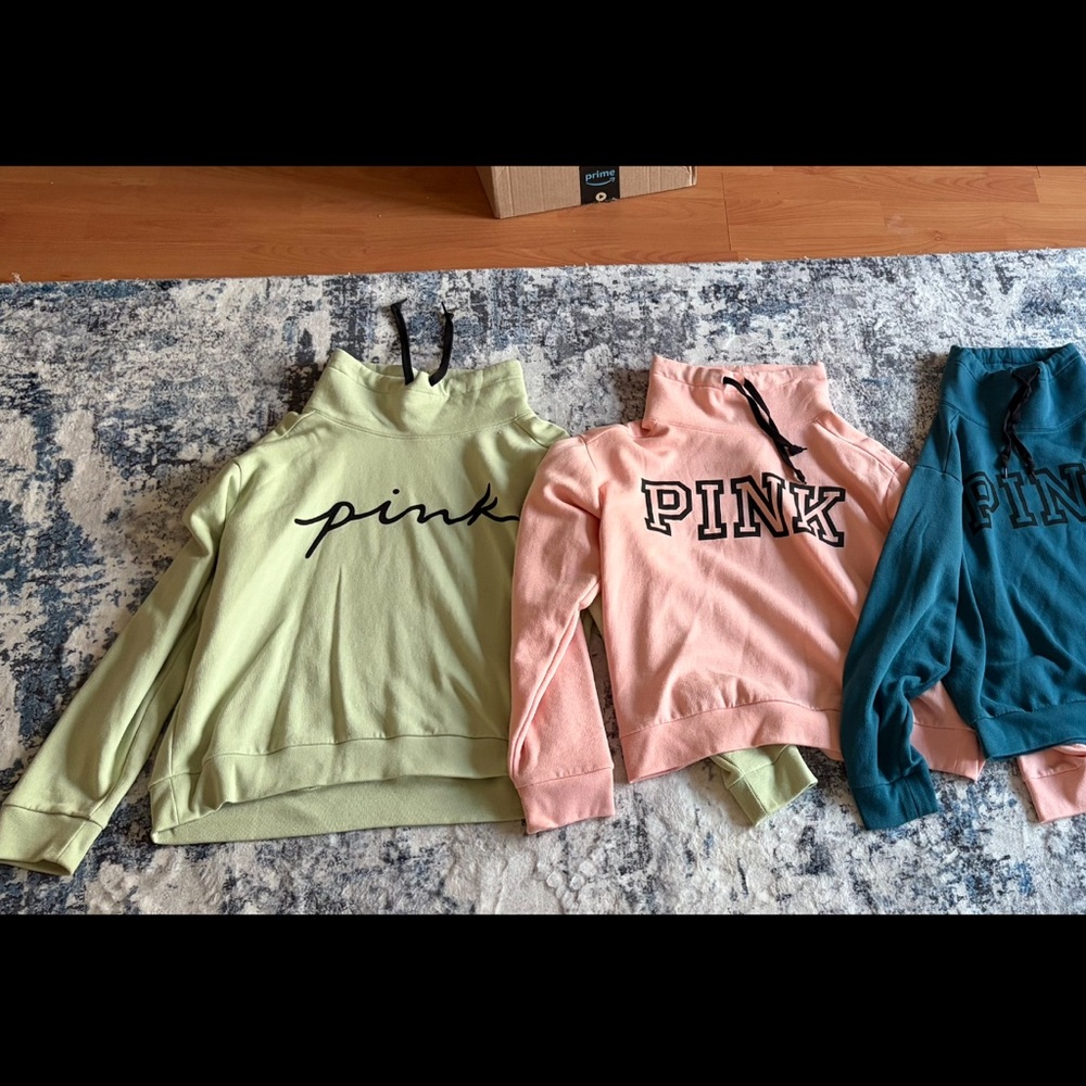 Four PINK Cowl Neck Sweatershirts